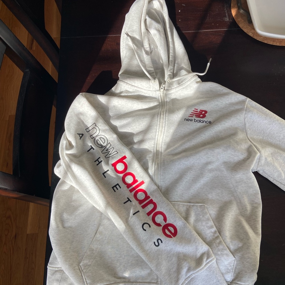 New Balance white/cream Hoodie with Red Logo